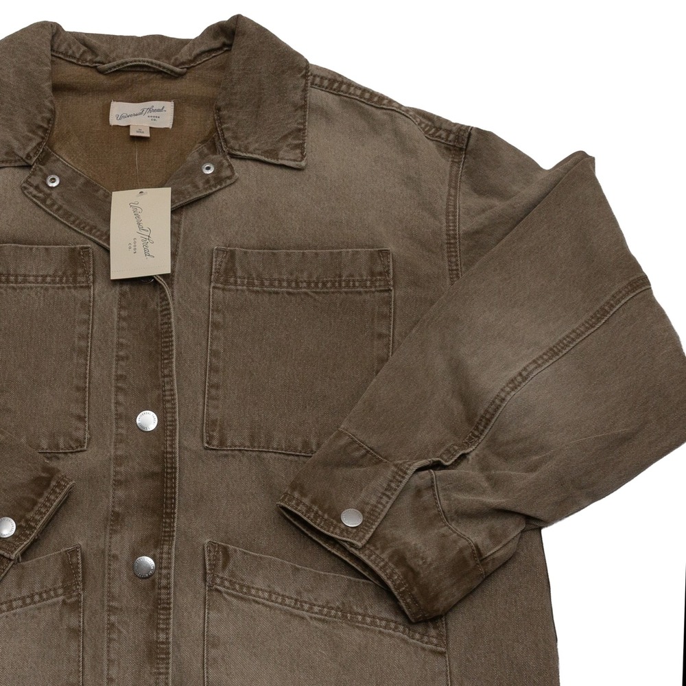 Universal Thread Utility Jacket Womens M Brown Olive Cotton Chore Coat 5GYW98